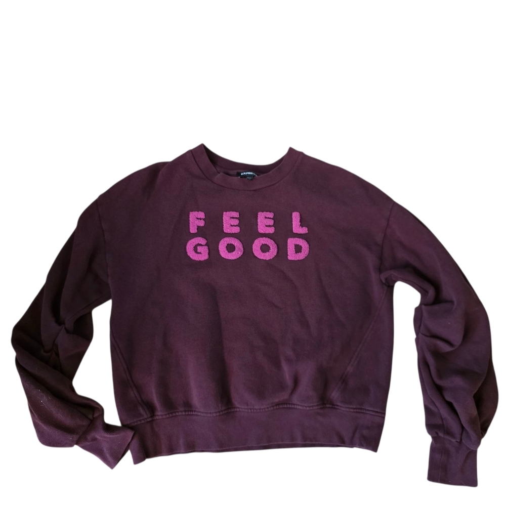 Express Crewneck Ruched Sleeve Feel Good Sweatshirt Maroon Size M